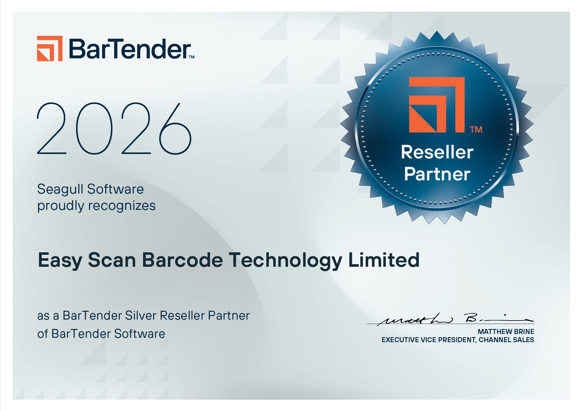 BT2026 Bartender Silver Reseller Partner
