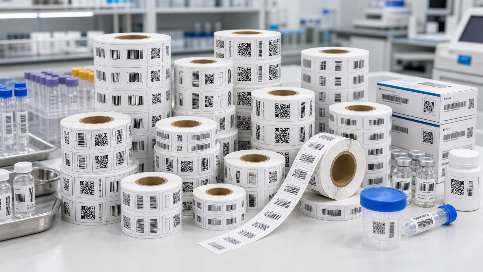 Barcode label rolls for healthcare and laboratory sample management Barcode label rolls for healthcare and laboratory sample management