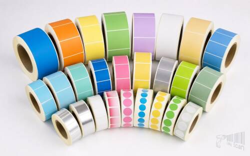 Easy Scan printed label pre print label gallery 04 color rolls fan display