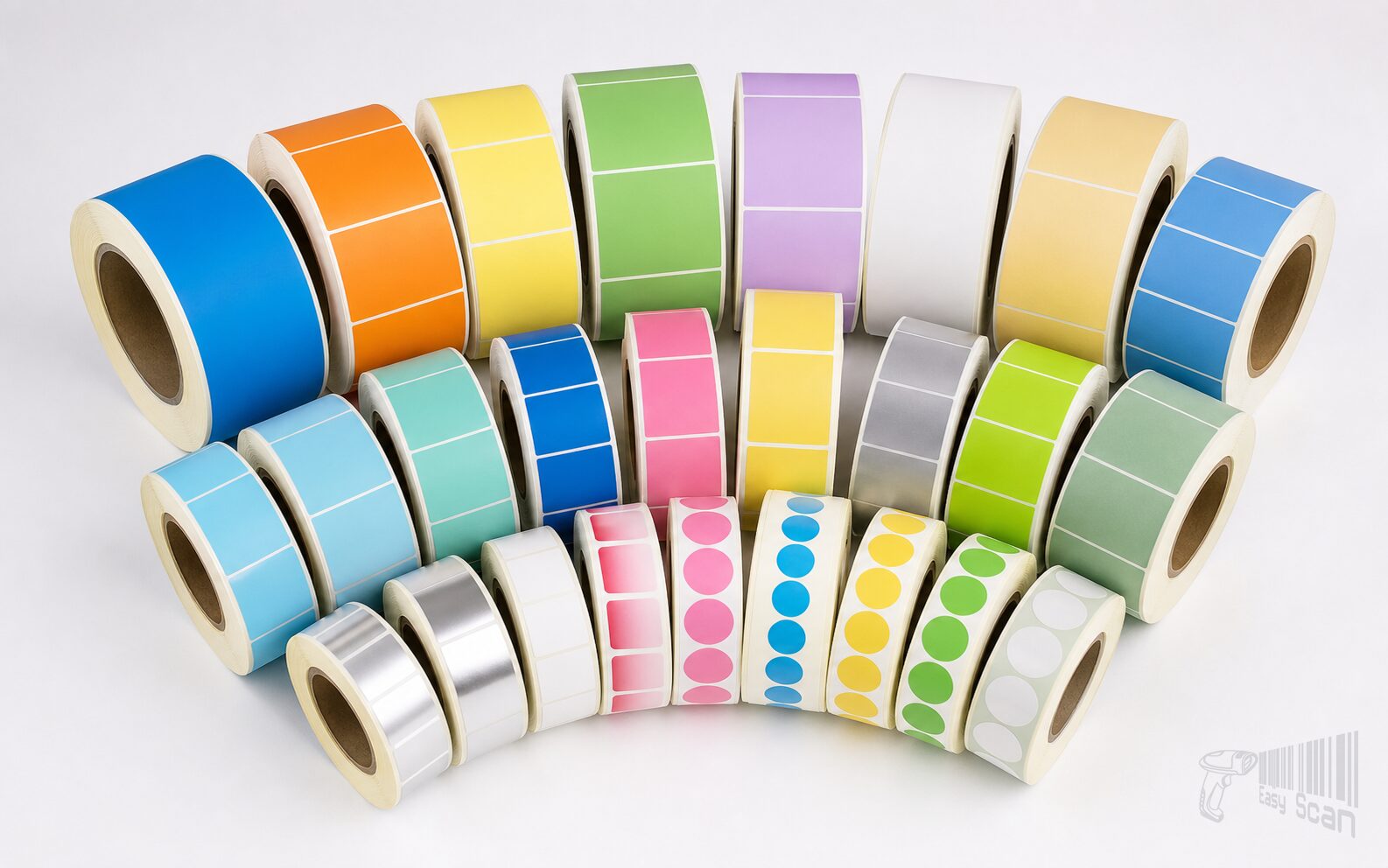 Easy Scan printed label pre print label gallery 04 color rolls fan display Easy Scan printed label pre print label gallery 04 color rolls fan display