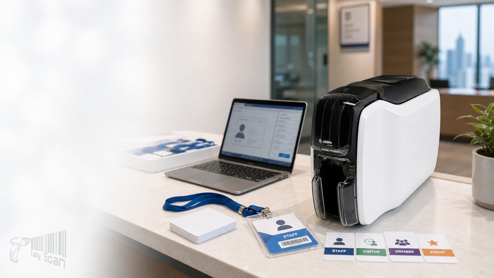 Zebra ZC100 front-desk card issuance hero photo