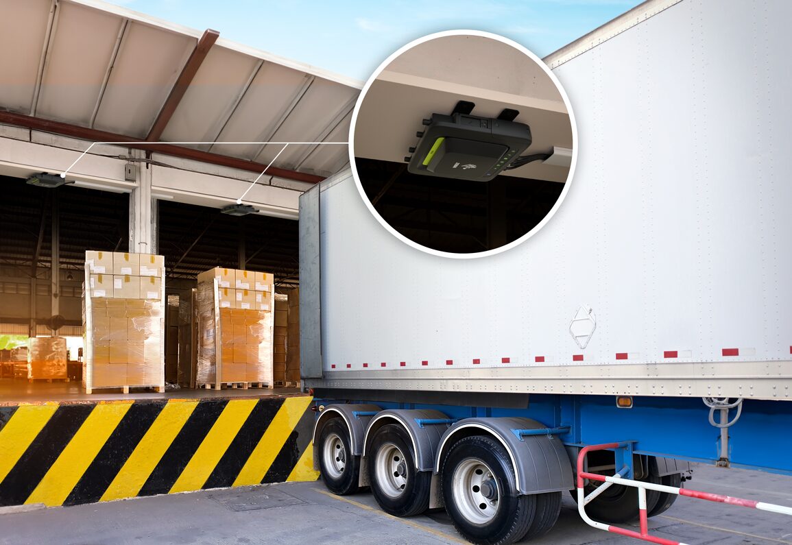 RFID read point at a dock door tracking pallet and carton movement
