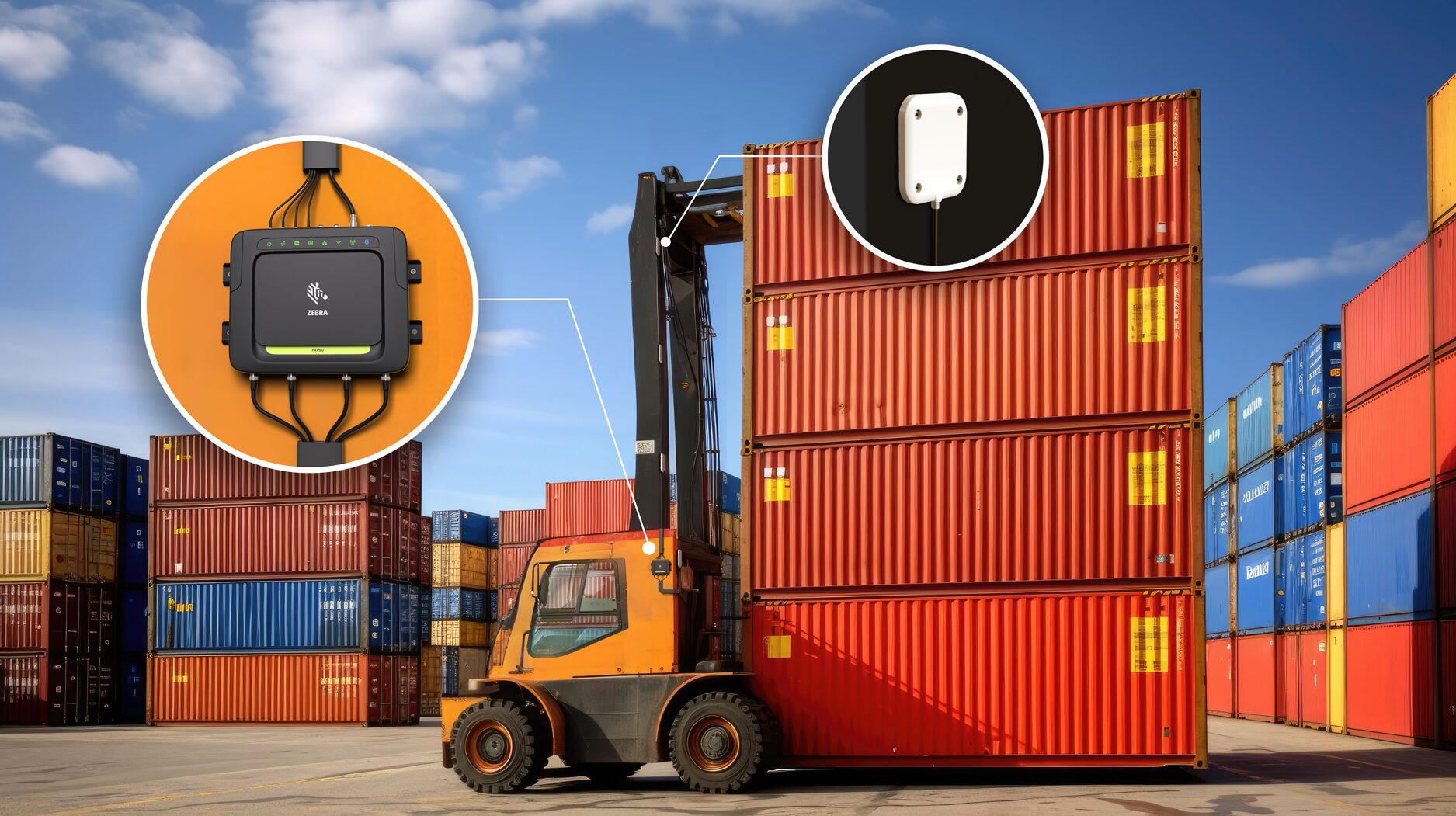 Logistics setting using fixed RFID antennas to read vehicle and goods movement
