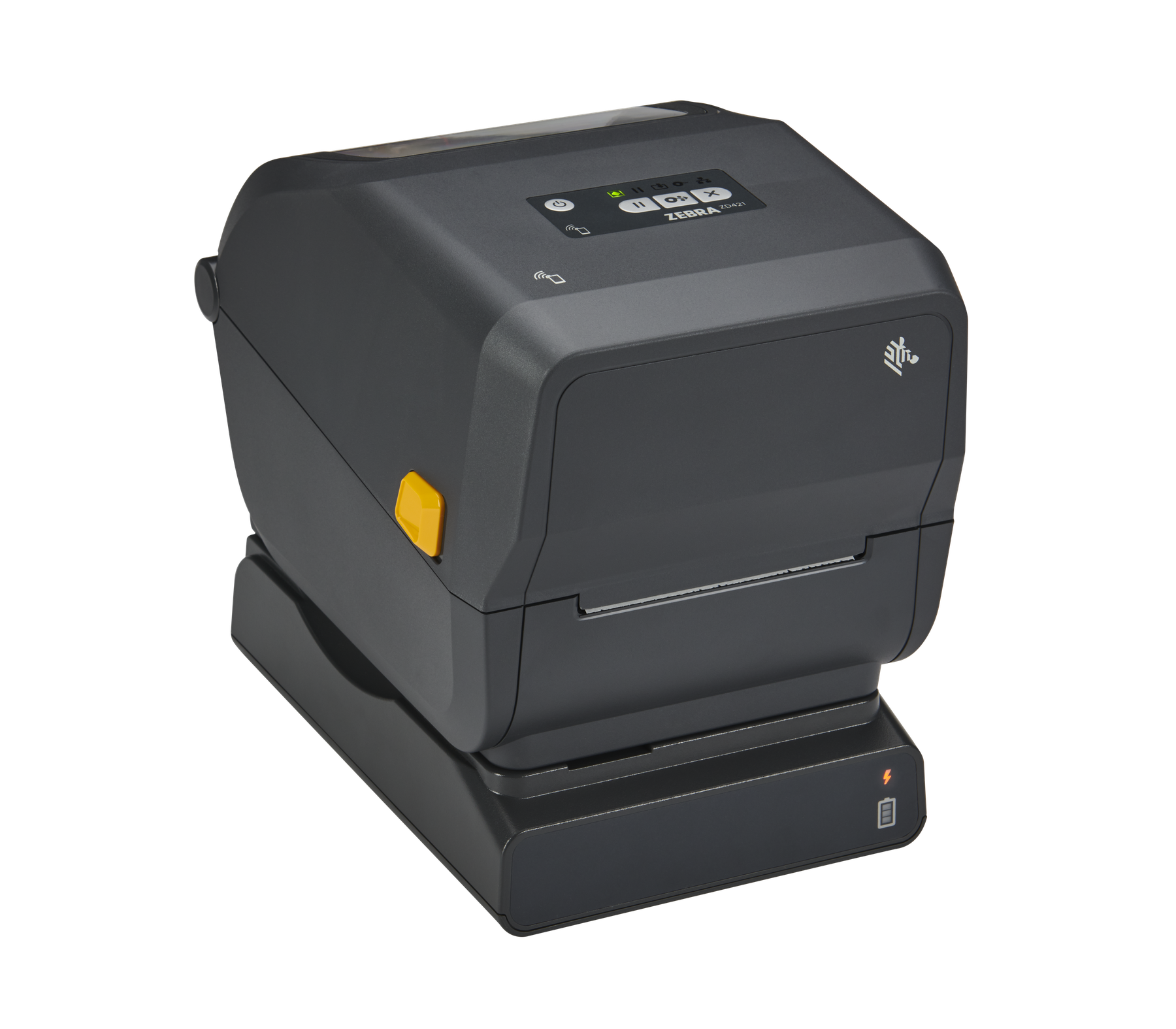 Zebra ZD421 desktop label printer on a transparent background