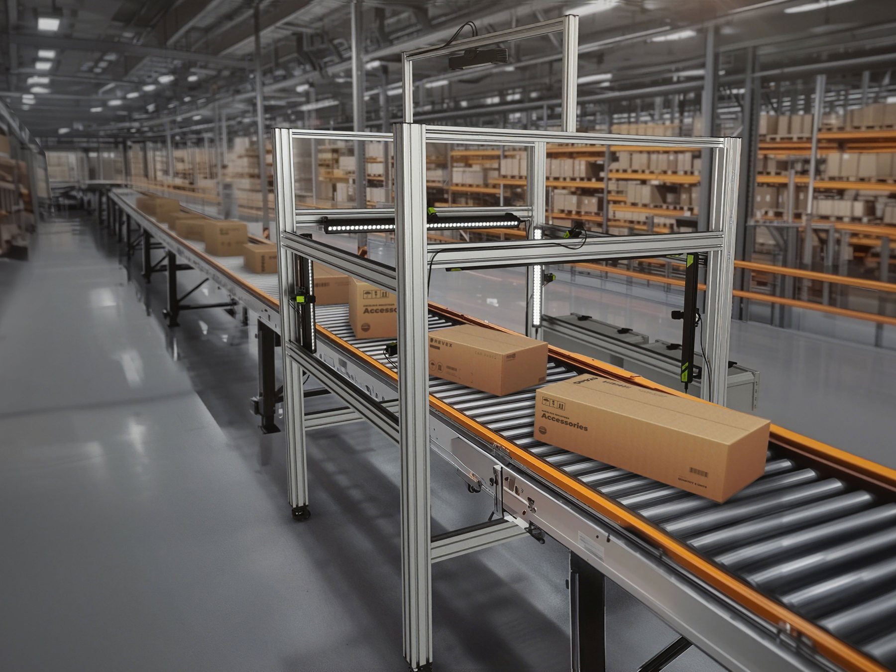 Shipping cartons passing through an automated barcode verification tunnel